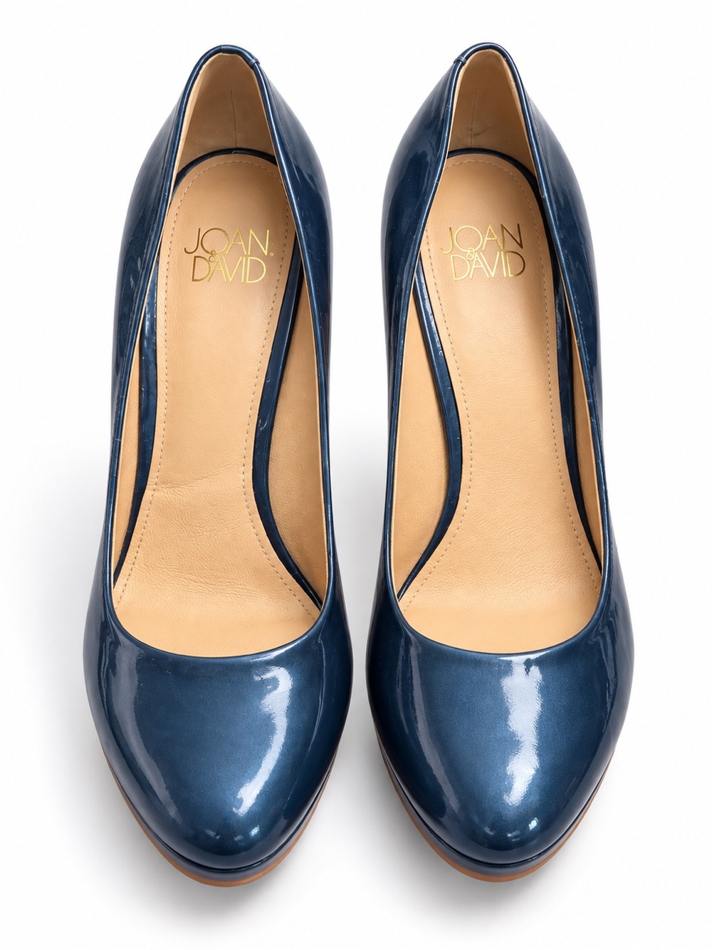 Joan & David Dark Blue Patent Leather Round-Toe Pumps